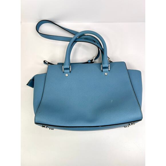 Michael Kors Selma Medium TZ Satchel in Steel Blue/Sky/Navy - Picture 2 of 16